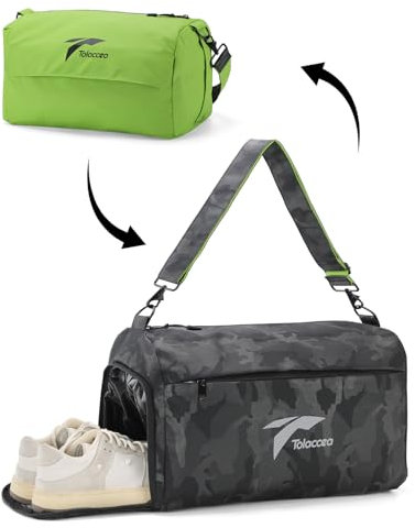 Tolaccea Sporttasche Klein für Damen Herren, 25L Wendbare Reisetasche Handgepäck Tasche mit Schuhfach & Nassfach，Leichtgewicht & wasserdichte Weekender Duffle Bag für Reisen, Fitnessstudio, Schwimmen