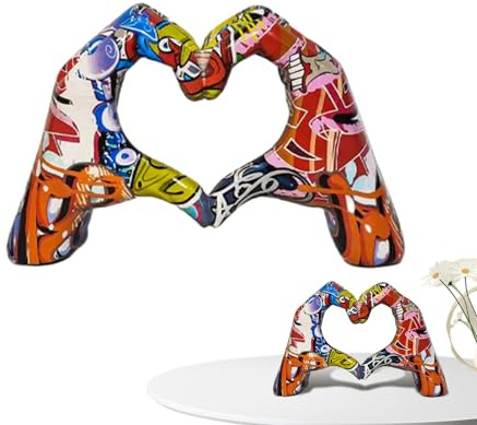 Herz Hand Geste Deko, Liebe Skulptur mit bunten Graffiti, Handgesten des Paares d' , Pop Art Liebesgeste, Hand-Dekoration