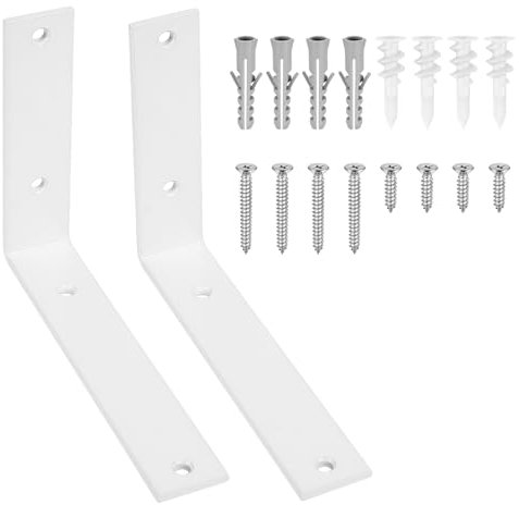 2 Soporte Estanteria Pared Blanco, Soporte Baldas Pared Metalica, Soportes para Estanterías, Soportes Flotantes para Estantes, Escuadras para Estanterias, Soporte para Baldas de Madera, 200x150x38mm