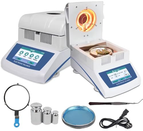 Analizzatore di umidità per cereali automatico da laboratorio, analizzatore umidità per cereali alogeno digitale, misuratore umidità cereali touch screen,pesatura massima 110g,temperatura 60~200 ℃