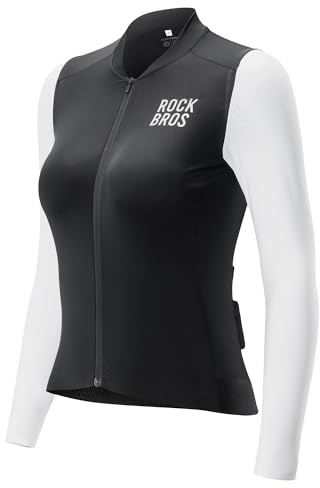 ROCKBROS Cykeltröja dam långärmad cykeltröja sommar cykeljacka cykling jersey vägcykel jersey med 3 bakfickor MTB cykelkläder andningsbara, Svart-vit, M