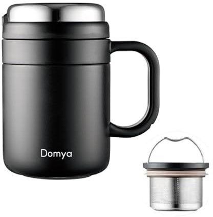 Tazza Termica da Tè/Caffè in Acciaio Inossidabile (Nero) con Filtro Rimovibile, 500 ml – Mantiene le Bevande Fredde e Calde, Isolamento 12+ Ore, Ideale per Tè, Caffè, Viaggi, Ufficio e Campeggio