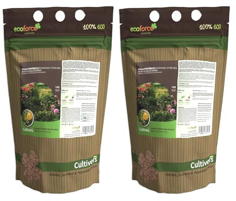 CULTIVERS Roca Fosfórica 2x1 kg. Aporte Natural de Fósforo, Calcio y Hierro. 100% Ecológico. Preparación de Terreno Antes y Durante Cultivo