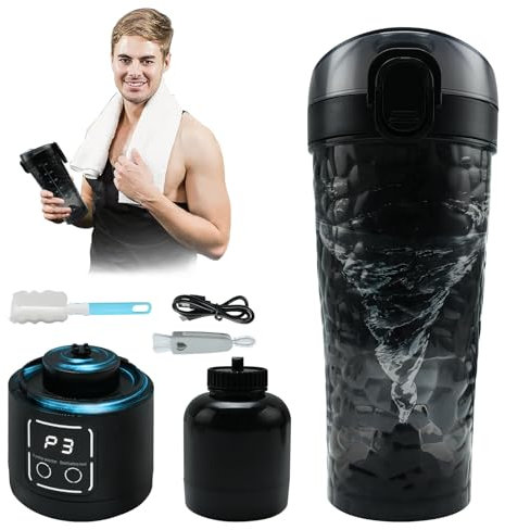 HouseUp Electric Protein Shaker Bottle - 700ml/24oz USB Rechargeable Portable Blender Cup | Fitness Shaker for Gym and Travel (Black)