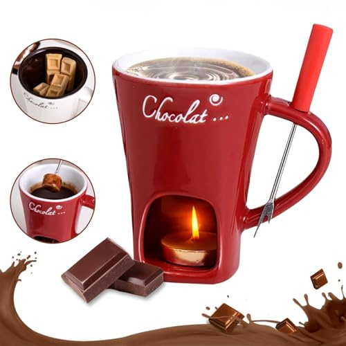 Las tazas de fondue de chocolate contienen taza y tenedores de fondue Bliss, taza de fusión de chocolate, mini juego de fondue de chocolate sin velas de té, tazas de fondue con tenedores para citas,