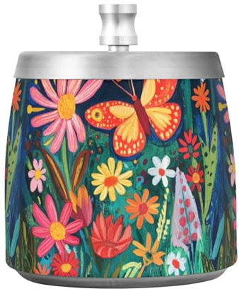 Posacenere in acciaio inox con coperchio a forma di farfalla svolazzante con fiori colorati per casa, ufficio, patio, balcone, grande portacenere da tavolo infrangibile per uomini e donne