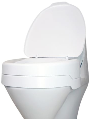 Helping Hand Company EZY-FIT Toilet Seat Riser 4” with Lid for Elderly and Disabled. Strong, Secure and Portable Toilet Seat Elevator. Universal Fit for Round and Square Toilets.