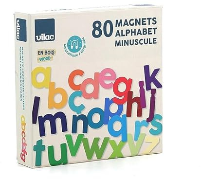 Magnete Alphabet Kleinbuchstaben 80 Teile aus Holz Spiel Kinder 3+ | Bunte Magnetbuchstaben -spielerisches Erlernen des Schreibens -nutzbar auf Tafel oder Kühlschrank -tolle Geschenkidee