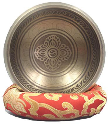 GYBBHia Set med tibetanska klangskålar för meditation, yoga, med sidenkudde, yogaskål i träklubba (14 cm)