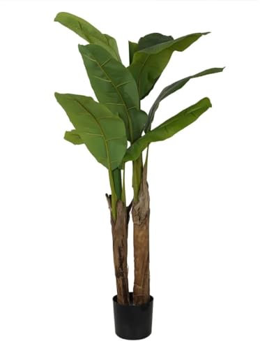 Stilé Collection Piante Artificiali di Strelitzia e Banano con Vaso in Cemento Design Realistico con Foglie in PE e Tronco in Legno Naturale per Interni ed Esterni (Banano, 140 Cm)
