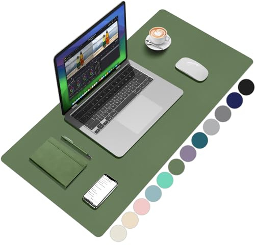 Zindoo Schreibtischunterlage Olivgrün 90x43cm Stilvolle PU-Leder | Tischunterlage Minimalisten, Rutschfest, Wasserfest, Ideal für Büro, Homeoffice & Modernes Arbeitszimmer