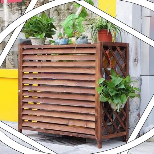 OPOLDBDMAC Marron Cache Climatiseur Extérieur Support De Fleurs pour Plantes Cache Pompe A Chaleur Extérieur, Bois Résistance Intempéries Cache Clim pour Décoration Jardin(Medium)