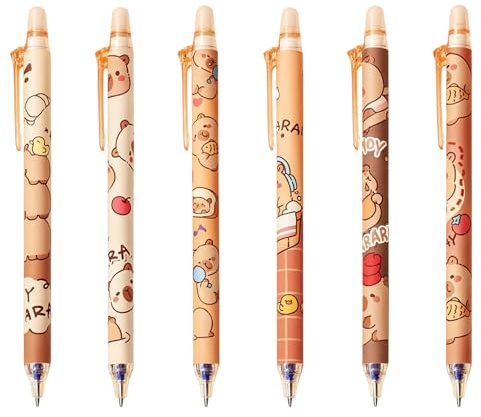 HYZSHL 6 PCS Capybara Stifte, Süße Stifte Mit Radiergummi, Radierbarer Kugelschreiber, Ideal Für Schule Und Büro, 0,5 Mm Feine Spitze, Blaue Tinte, Geschenke für Schule, Büro,Lehrer
