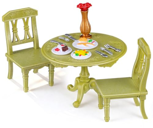Toddmomy Miniatur Doppel Tisch und Stühle aus Abs Realistische Puppenhaus Möbel Sichere Miniatur Essgruppe für Puppenhaus Dekoration Leicht und Platzsparend für Spielszenen