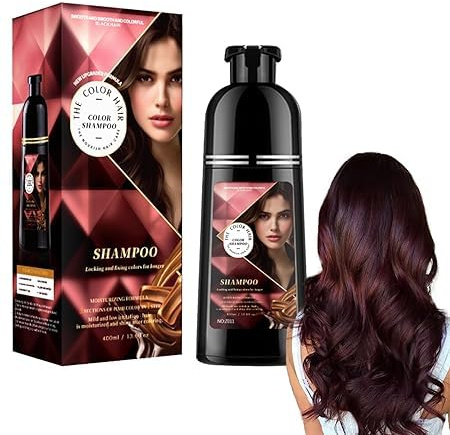 Wine Hair Color Shampooing 400 ml – Coloration naturelle pour hommes et femmes 3 en 1 – Coloration instantanée avec ton bordeaux – Shampooing pour cheveux gris, Shampooing Teinture Cheveux Brun (rouge