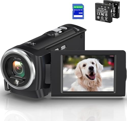 Videokamera 2.7K Camcorder 56MP 16X Digitalzoom Vlogging Camera mit LED-Fülllicht für YouTube, 2.8 LCD Bildschirm Camcorder mit 32 GB SD-Karte, 2 Batterien