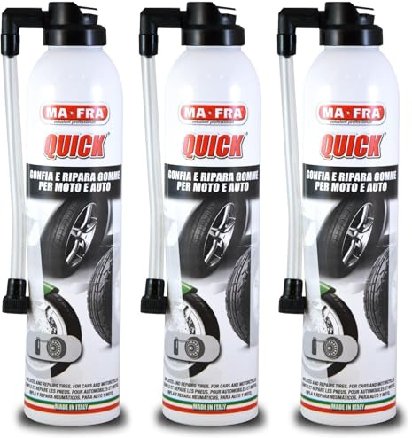 MAFRA, Quick, Gonfia e Ripara le Gomme Forate di Auto e Moto, Adatto a Pneumatici con e Senza Camera d'Aria, Facile da Trasportare, Bomboletta da 300ml (Confezione da 3)