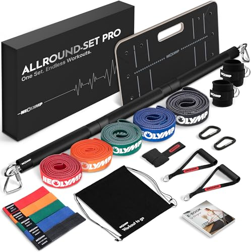 NEOLYMP Lange Fitnessbänder Stoff mit Fitness Zubehör - waschbare Resistance Bands, Widerstandsbänder, Gymnastikband, Fitnessband, Trainingsbänder, Klimmzugbänder, Krafttrainingssets
