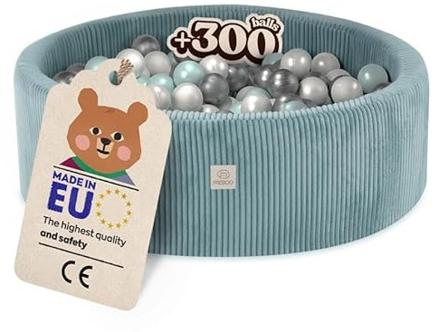MISIOO Bollbad med skumfyllning – 90 x 30 cm – 300 bollar – Högkvalitativa bollbadbollar för barn – mjuka och säkra leksaker – tvättbar