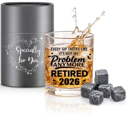 Retirement Gifts For Men Whiskey Wine Glasses Leaving Gifts For Colleagues | Men Friends Teacher Personalised Whiskey Glass Stones Happy Retirement Decorations Present Funny Retired Grandad Gift Ideas