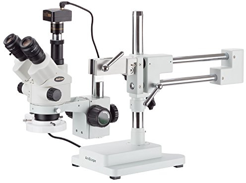 AmScope - 7X-45X Simul-Focal Stereo Zoom Microscope with Boom Stand, Fluorescent Light + 10 MP Camera - SM-4NTP-FRL-10M