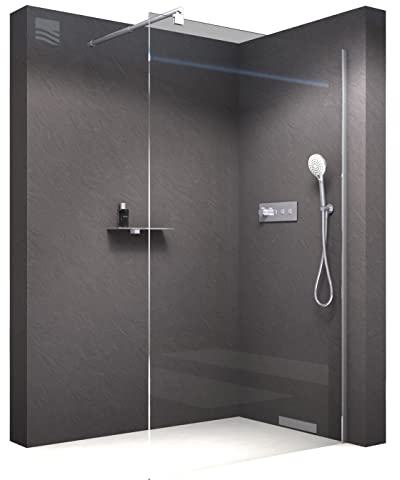 BERNSTEIN Duschwand Glas Duschabtrennung Walk-In Dusche Nano ESG Echtglas Duschtrennwand EX101 Klarglas 120 x 200 cm