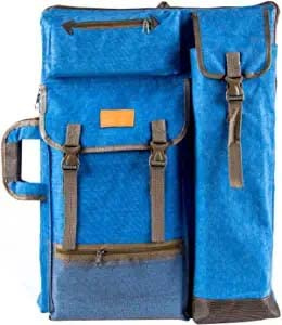 TRANSON Art Portfolio Case Artist Backpack Canvas Bag Large 26” x 19.5” Blue
