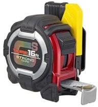 TAJIMA Tape Measure - 16 ft x 1 inch GS-Lock Measuring Tape with Shock Resistant Case & Safety Clip Holder - GSSF-16BW