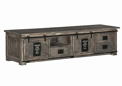 MASSIVMOEBEL24.DE TV-Board Mango grau lackiert Railway #251 | 200 cm (BxTxH) 73 kg Industrial vollmassiv