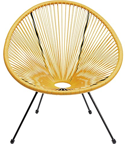 Kare Design Sessel Acapulco, Gelb, Indoor und Outdoor Stuhl im Retro-Design, Gartenstuhl, Relaxsessel für Balkon, Garten, Terrasse, Schwarzes Stahlgestell, 85x73x78 cm (H/B/T)