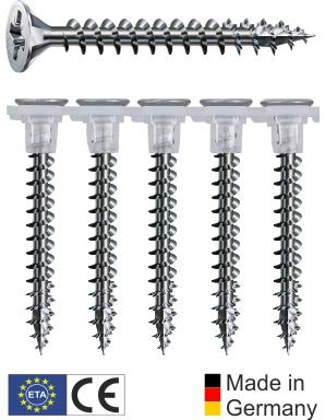 magazinierte SPAX Univeralschrauben mit Vollgewinde, 500 Stück, PZ2, Senkkopf, WIROX (hell verzinkt) - 4,0 x 45 mm