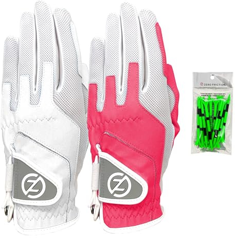 Zero Friction Guantes de Golf de Ajuste Universal para Mujer, Ajuste de compresión, 2 Unidades, Talla única, Blanco/Rosa
