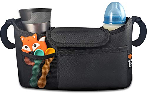 Kinderwagen Organizer mit Getränkehalter & ausfaltbarer Netztasche – Universale Kinderwagen Tasche, Wasserabweisender Buggy Organizer, Kinderwagentasche Organizer, Wickeltasche Kinderwagen