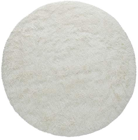Paco Home Hochflor Teppich Rund Wohnzimmer Schlafzimmer rutschfest Shaggy Modern Flauschig Einfarbig Langflor Kunstfell, Grösse:80 cm Rund, Farbe:Weiß