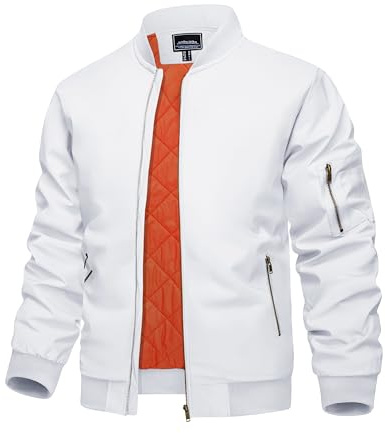 KEFITEVD Chaquetas Béisbol Cálidas Hombres Chaqueta Militar Invierno Abrigos Cálidos Prueba Viento con 4 Bolsillos,Blanco,L