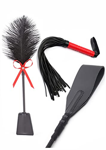 MALINERO Horse Leather Crop 18 Horse Red Faux Whip 18 Feather 15 Riding Set Feather Whip French Tickler Feather Tickler Whip for Couples Horse Whip Leather Riding Crop Leather