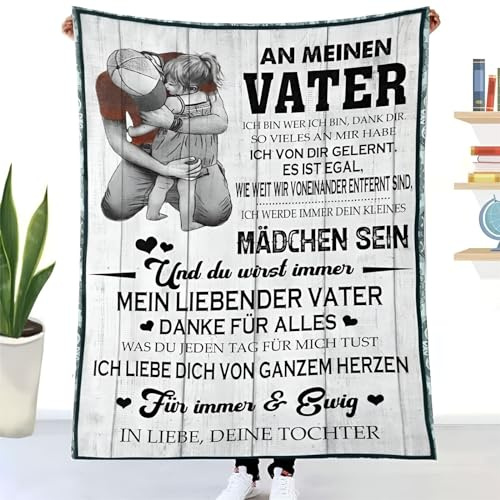 ZUCZUG Kuscheldecke Geschenk für Papa 150x200cm, Personalisierte Geschenke Decke An Meinen Papa, Tochter für Papa Luftpost Positiv Ermutigen Decke(Deutsch), Super Weiche Wohndecke Schlafdecke