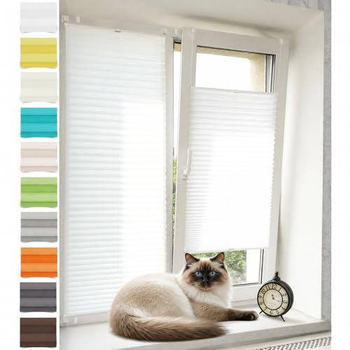 Vkele Plissee ohne Bohren Klemmfix Alu-Schienen, Weiß 45 x 120 cm (BxH) | Jalousie & Faltrollo, Lichtdurchlässig & Blickdicht, Sonnenschutz & Sichtschutz, Easyfix für Fenster & Türen