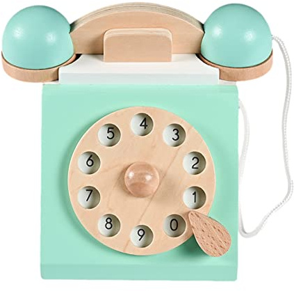 Mashin Antique Pretend Telephone - Baby Toy Phone, Wooden Old Telephone Model, Vintage Flavor Green for Ornament, Coffee Shop, Living Room, Window Decoration