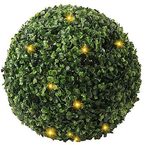 URMAGIC Boule topiaire en buis artificiel avec lumière LED, 48 cm, boules topiaires artificielles lumineuses pour intérieur et extérieur, boules de jardin, boules décoratives pour la maison, un