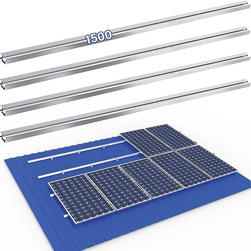 Photovoltaik montageschiene 1500mm, Aluprofil Schiene Solar Ziegeldach/Blechdach/Bitumendach/Metalldach Montage Set 1 Module Befestigung Montageschiene PV-Anlage, Systemprofil für Solarpanel 4 Stück