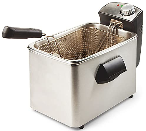Mini freidora Freidora de Grasa Profunda de Acero Inoxidable Control de Temperatura, Cesta de Aceite extraíble, para cocinar Papas Fritas, Aros de Cebolla, Rollos de Huevo, Pollo Frito, 3L (4L)