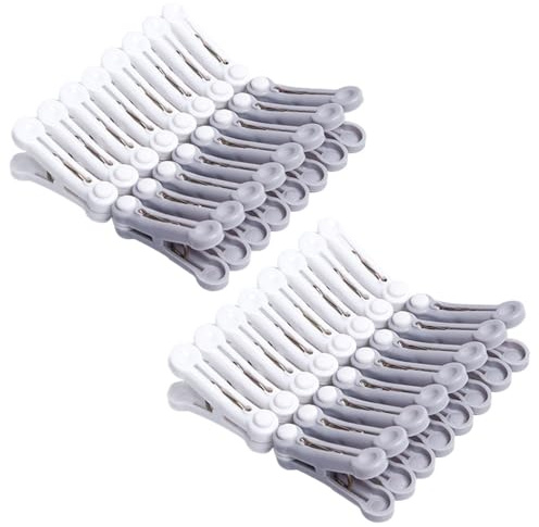 Gativs Plastique Epingle a Linge 32 Pièces Epingles à Linge avec Tampon en Caoutchouc Douce et adhérente Pinces à Linge Pinces de Suspension pour Étendoir à Linge Extérieur Intérieur,Blanc et Gris