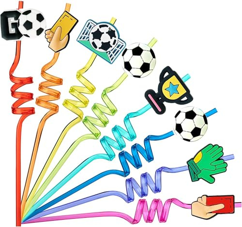 16 Stück Fussball deko geburtstag kinder,Kindergeburtstag Party Deko.Wiederverwendbare Trinkschleife Strohhalme,Mitgebsel Kindergeburtstag.