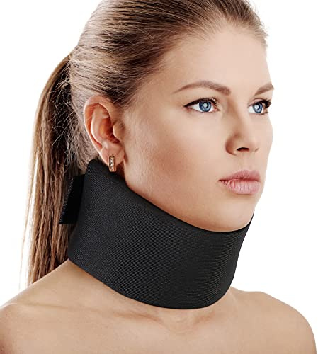Mjukt nackstöd av skum universell halslindring, justerbart nackstöd för sömn – lindrar nacksmärta och ryggradstryck, nackkrage efter Whiplash eller skada (svart, 6,3 cm djup krage, M)