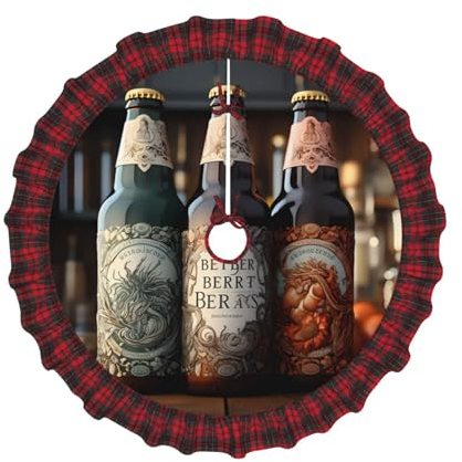 Herrlicher Weihnachtsbaumrock – langlebig, bestickte dekorative Matte für festliche Feiertagsdekoration – große 3 Bierflaschen
