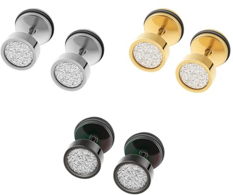 Epoch World 3 Paar Edelstahl Männer Ohrstecker Zirkonia Ohrringe für Damen Herren, Rund Glitzer Brillant Ohrringe Diamant Ohrstecker Damen Silber Schwarz Set 8MM