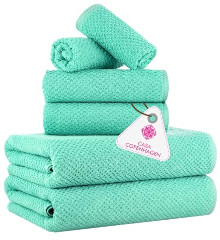 Casa Copenhagen Popcorn 6-teiliges Handtuch-Set – Aquablau, 600 g/m², 2 Badetücher, 2 Handtücher, 2 Waschlappen aus weicher ägyptischer Baumwolle für Badezimmer, Küche und Dusche