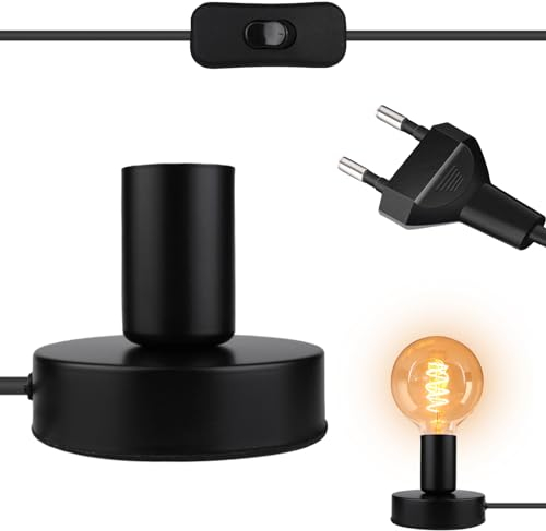 Schreibtischlampe Lampenfassung E27 mit Kabelschalter: Vintage Tischlampe, Industrielle Schreibtischlampe E27 Fassung mit Stecker, für Home Lighting Decor, Cafe Bar Decor, Schwarz (ohne Lampe)