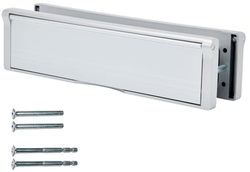 Keypak Briefkasten, 27 cm, passend für 40–80 mm große Türen, silber/satiniert | Verstellbarer Briefschlitz für UPVC-Verbundtüren, Anti-Schnappklappe, interner Zugluftstopper